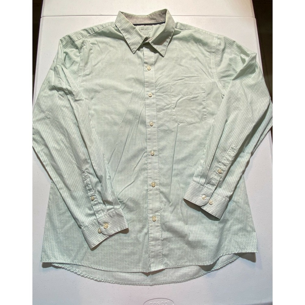Van Heusen Button-up Shirt Men's Light Mint Green Micro-Check Tattersall Sz XL